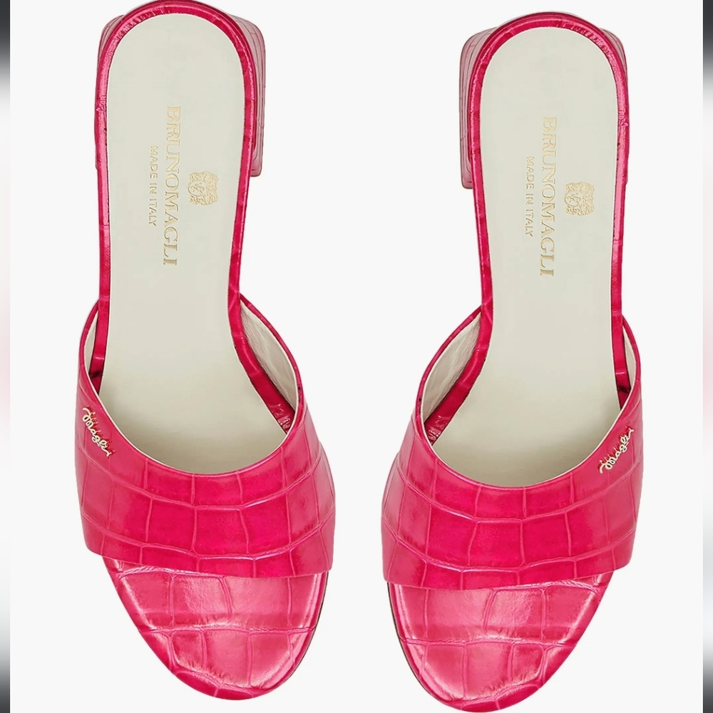 Host Pick ✨️ Bruno Magli Leather Pink Croc Mule Heeled Slide NWT - Picture 5 of 5